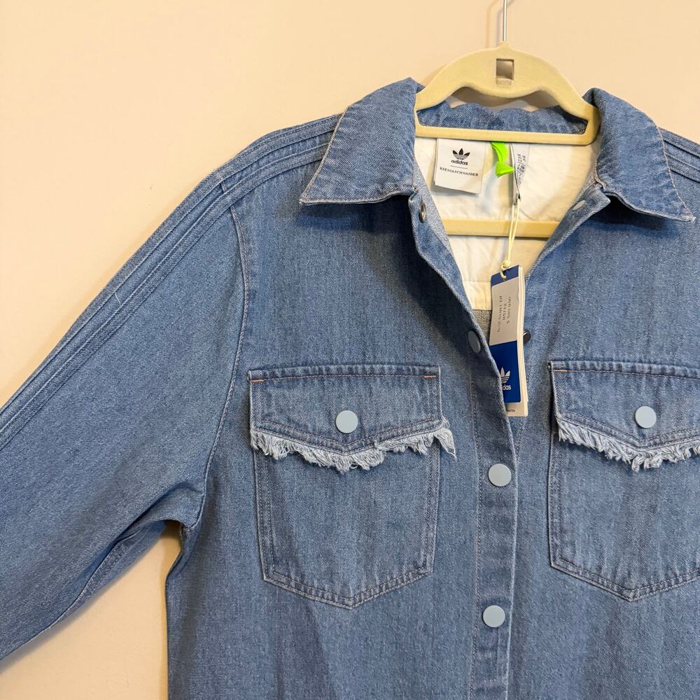 Adidas x Ksenia Schnaider Shirt Dress XS Blue Denim Oversized Western Rodeo NWT - Picture 3 of 11